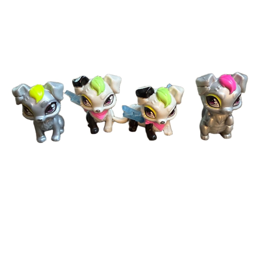 Monster High Watzit Watzie Pet Figures Lot of 4 Silver Black White Dog Minis